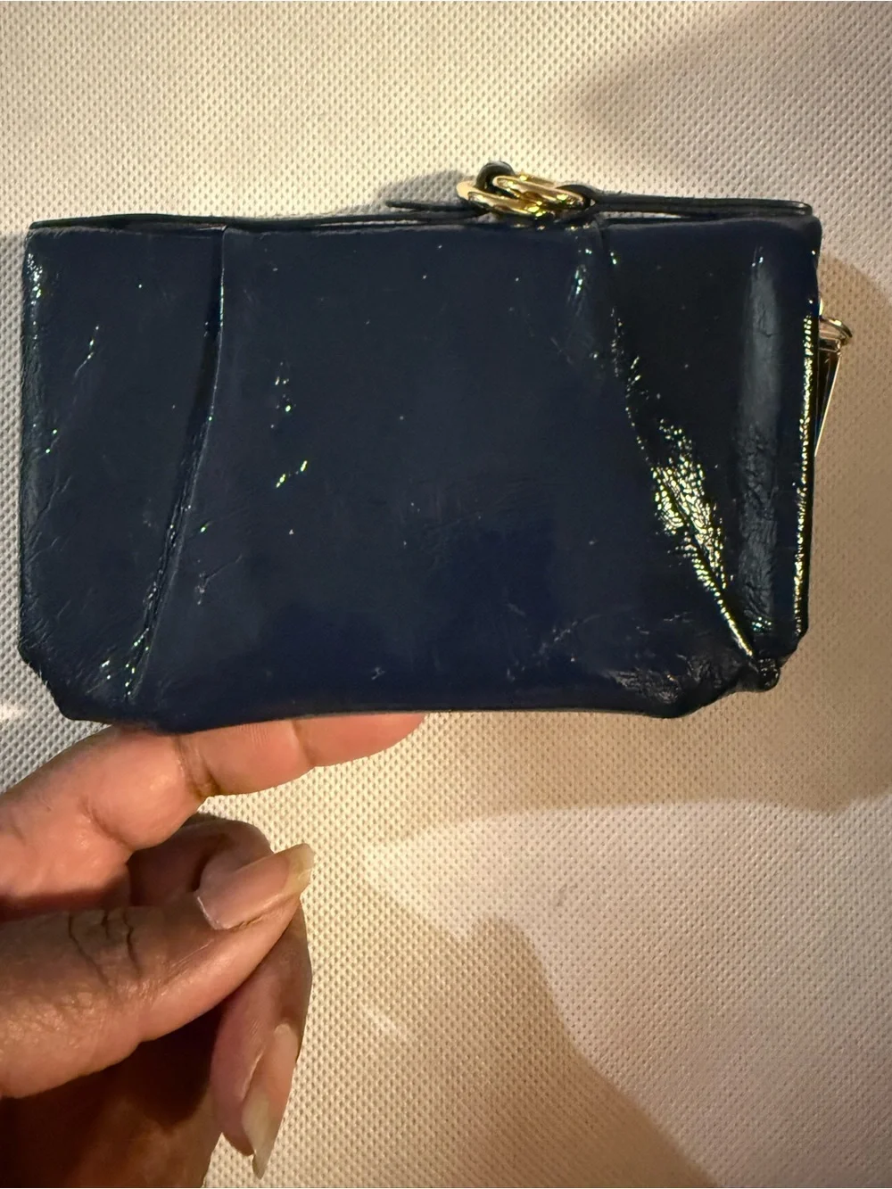 Patent Navy Cosmetic Pouch with Gold Hardware